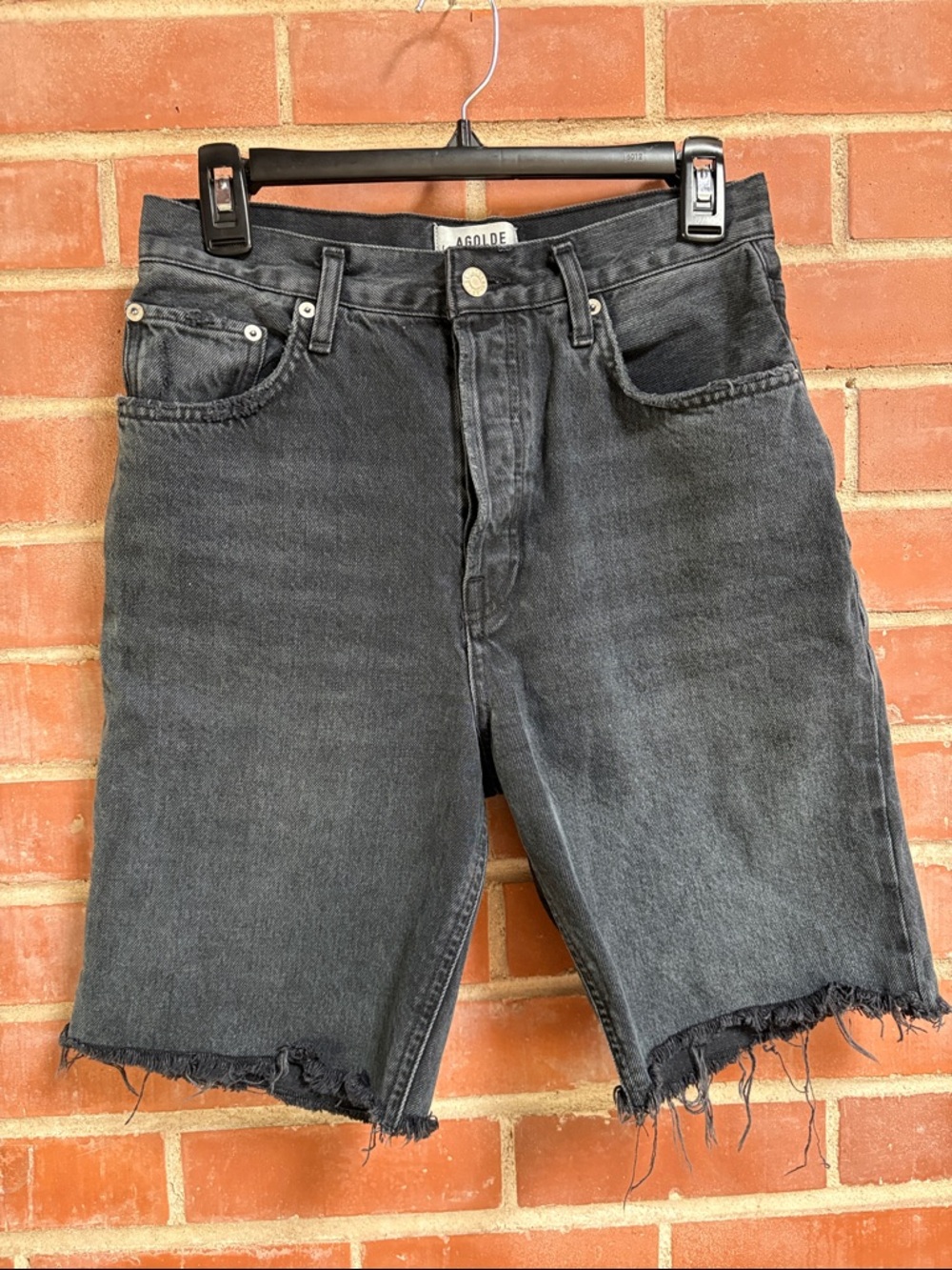 Agolde Men's Washed Black Denim Cutoff Shorts